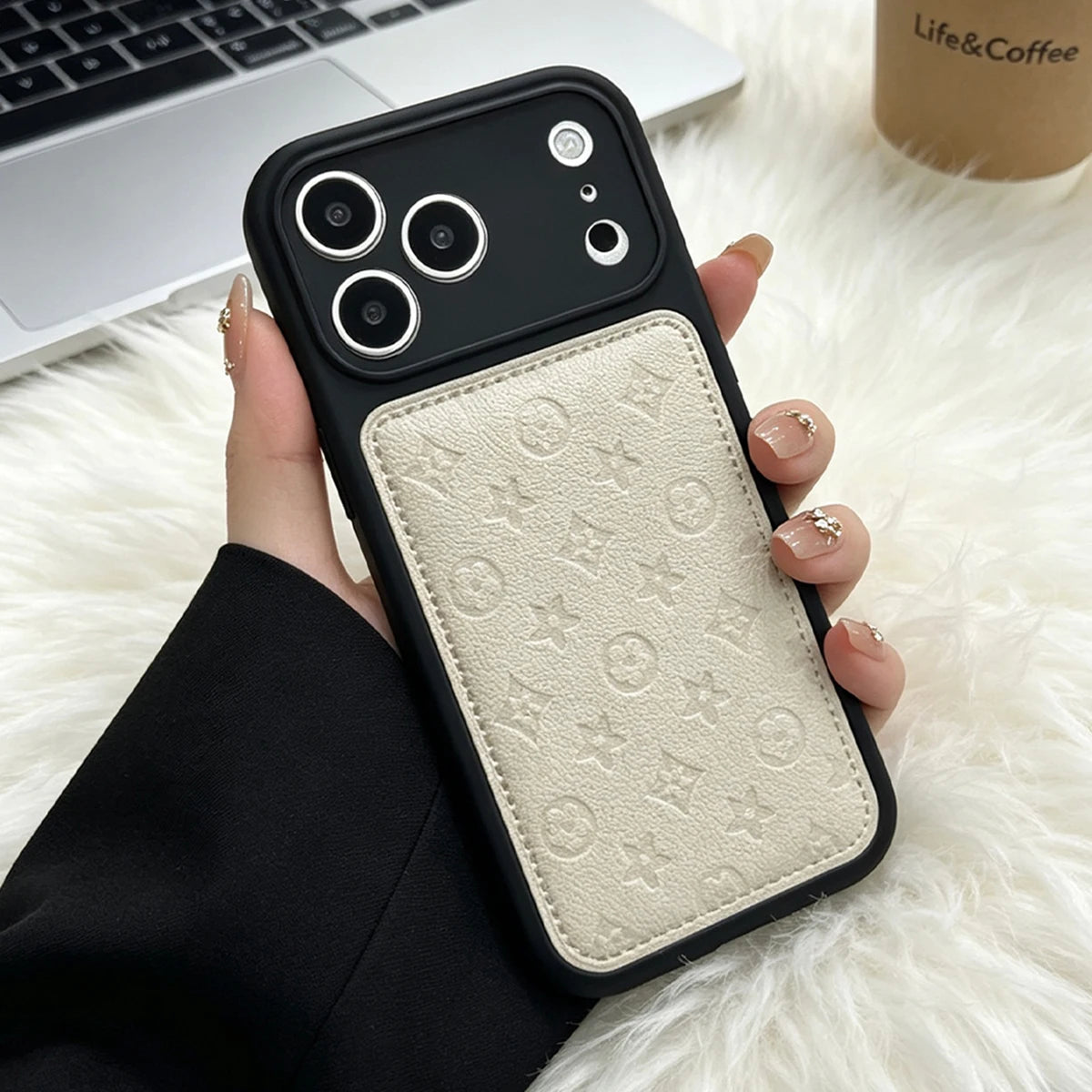 Premium Faux Leather Embossed Phone Case, Soft-Touch Shockproof Cover with Camera Lens Protection, Elegant Textured Design, Compatible with iPhone 17 Pro Max/16/15/14/13 Pro Max/Air