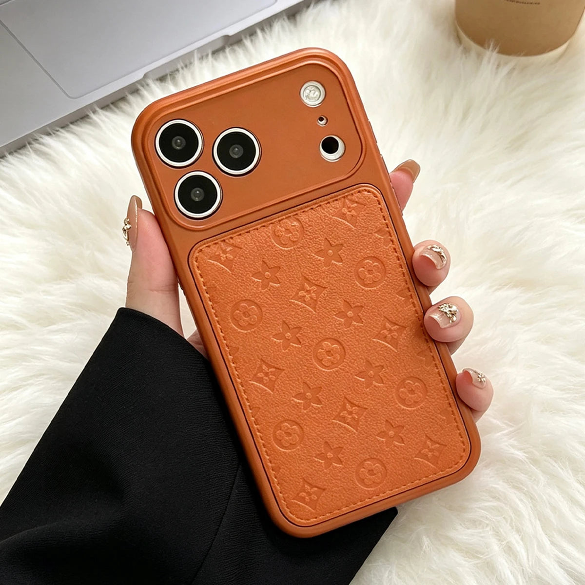 Premium Faux Leather Embossed Phone Case, Soft-Touch Shockproof Cover with Camera Lens Protection, Elegant Textured Design, Compatible with iPhone 17 Pro Max/16/15/14/13 Pro Max/Air