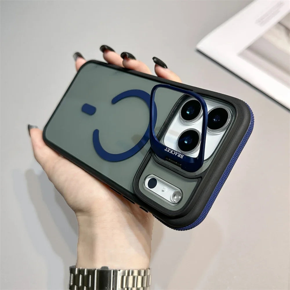 Luxury Matte Transparent Magsafe Kickstand Stand Phone Case For iPhone 17 Air 16 15 14 Plus 13 12 11 17 Pro Max Magnetic Cover
