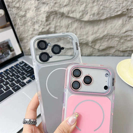 Luxury Matte Shockproof Magnetic Bumper Case For iPhone 17 Pro Max Air 16 15 14 Plus 13 12 For Magsafe Lens Protect Stand Cover