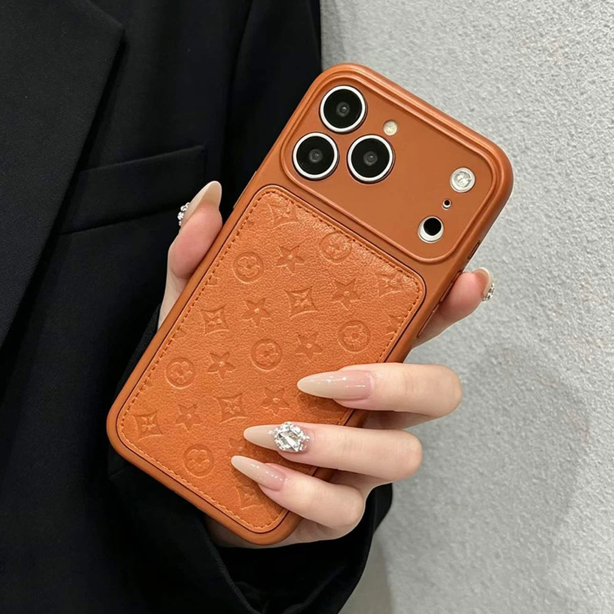 Premium Faux Leather Embossed Phone Case, Soft-Touch Shockproof Cover with Camera Lens Protection, Elegant Textured Design, Compatible with iPhone 17 Pro Max/16/15/14/13 Pro Max/Air