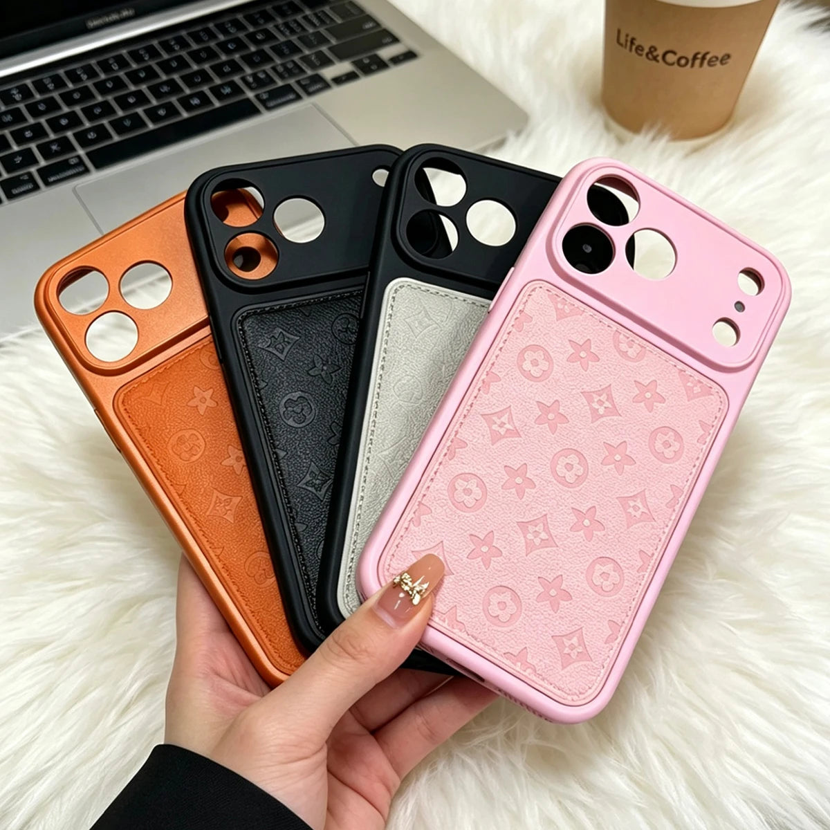 Premium Faux Leather Embossed Phone Case, Soft-Touch Shockproof Cover with Camera Lens Protection, Elegant Textured Design, Compatible with iPhone 17 Pro Max/16/15/14/13 Pro Max/Air
