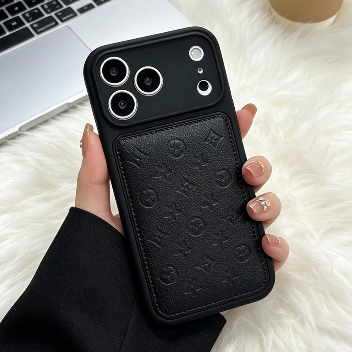 Premium Faux Leather Embossed Phone Case, Soft-Touch Shockproof Cover with Camera Lens Protection, Elegant Textured Design, Compatible with iPhone 17 Pro Max/16/15/14/13 Pro Max/Air