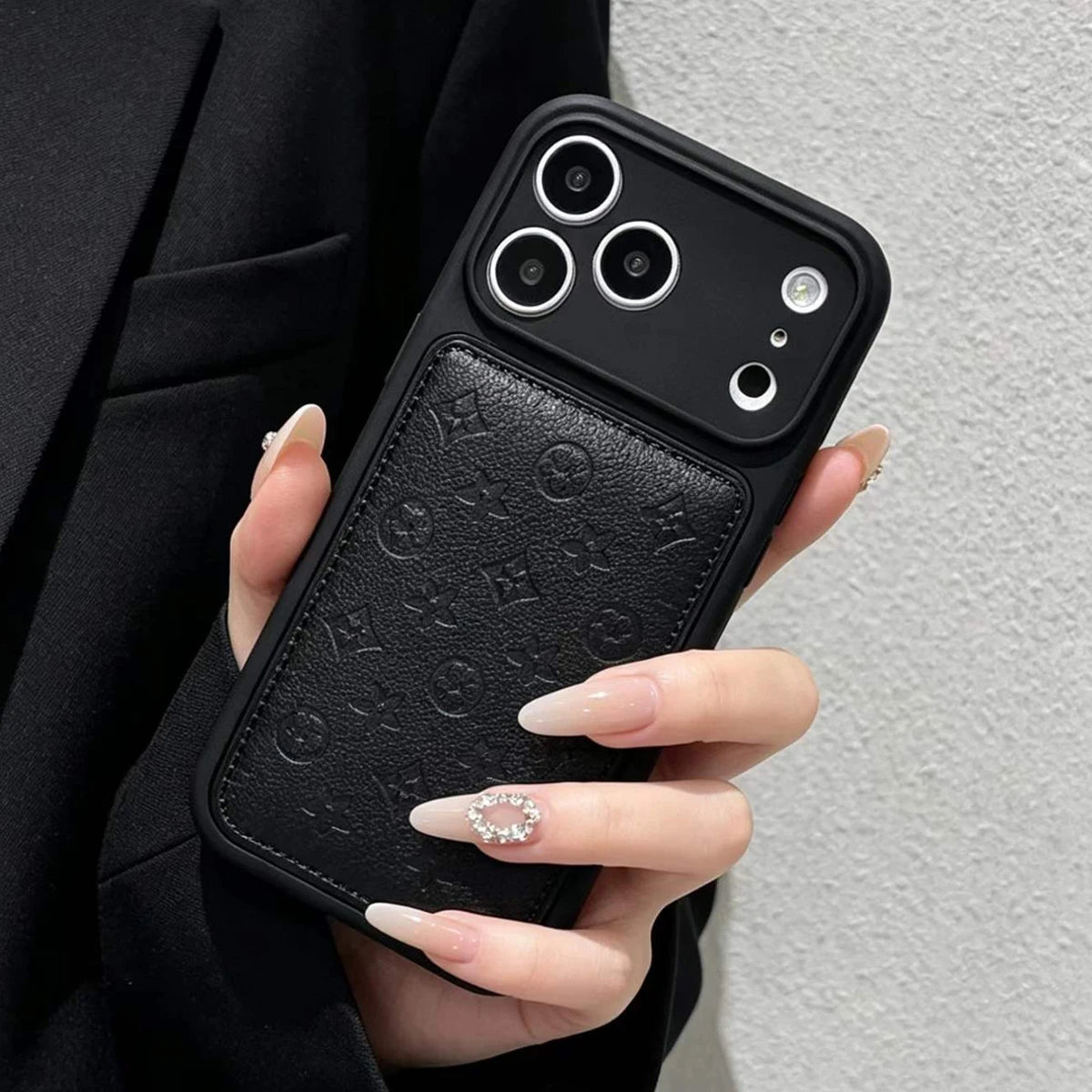Premium Faux Leather Embossed Phone Case, Soft-Touch Shockproof Cover with Camera Lens Protection, Elegant Textured Design, Compatible with iPhone 17 Pro Max/16/15/14/13 Pro Max/Air