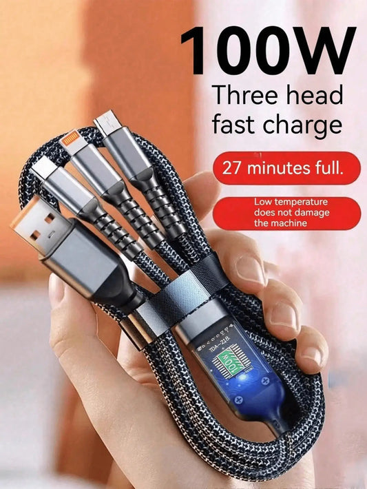 100W 3-in-1 Fast Charge Cable with Power Display