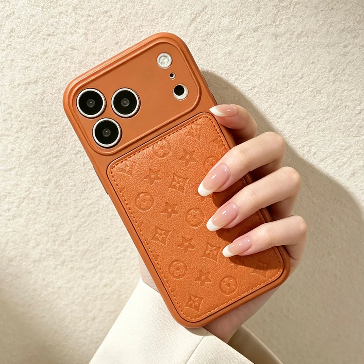 Premium Faux Leather Embossed Phone Case, Soft-Touch Shockproof Cover with Camera Lens Protection, Elegant Textured Design, Compatible with iPhone 17 Pro Max/16/15/14/13 Pro Max/Air