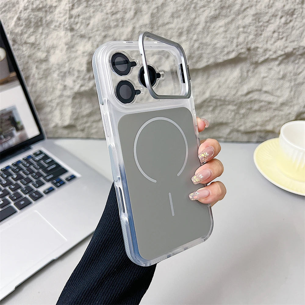Luxury Matte Shockproof Magnetic Bumper Case For iPhone 17 Pro Max Air 16 15 14 Plus 13 12 For Magsafe Lens Protect Stand Cover