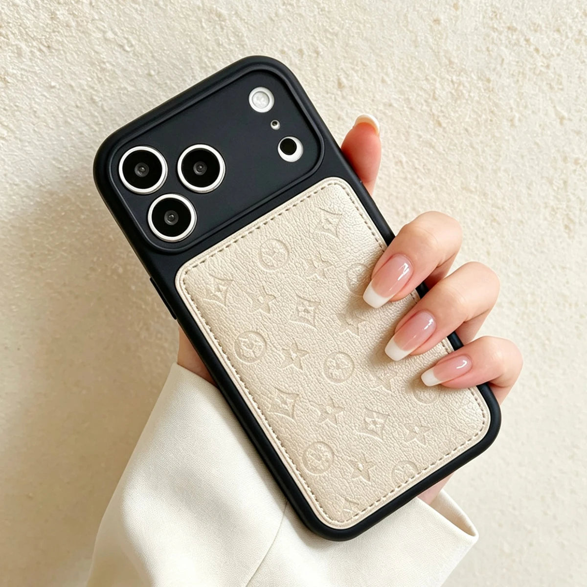 Premium Faux Leather Embossed Phone Case, Soft-Touch Shockproof Cover with Camera Lens Protection, Elegant Textured Design, Compatible with iPhone 17 Pro Max/16/15/14/13 Pro Max/Air