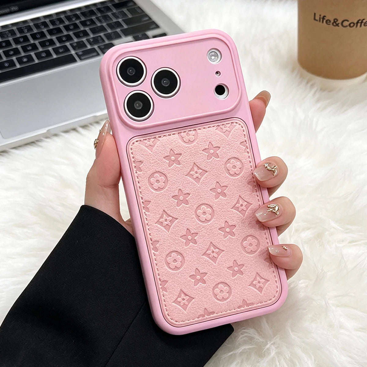 Premium Faux Leather Embossed Phone Case, Soft-Touch Shockproof Cover with Camera Lens Protection, Elegant Textured Design, Compatible with iPhone 17 Pro Max/16/15/14/13 Pro Max/Air